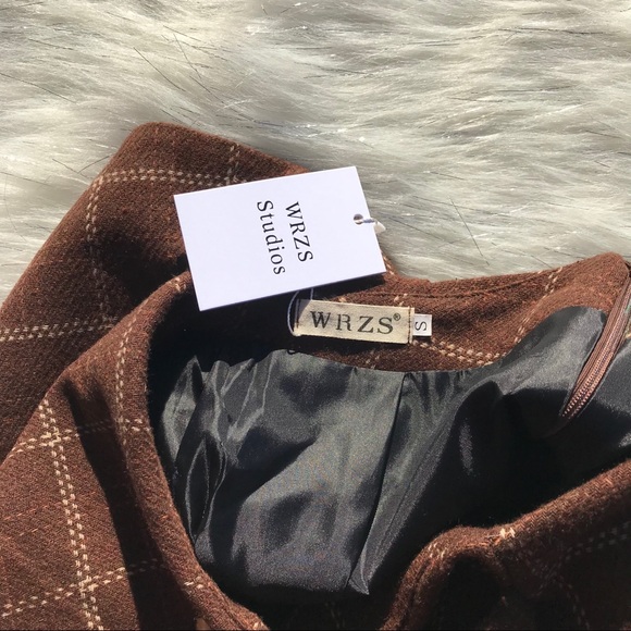 -SOLD- Coffee Brown Plaid Mini Skirt Small - Picture 5 of 6